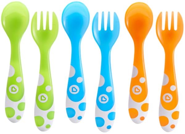 Image sur Premières cuillères et fourchettes multicolores, lot de 6